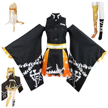 Demon Slayer Anime Agatsuma Zenitsu Cosplay Costum Negru Rochie Șorț Frizură Peruca Ciorap Bărbat Femeie Aldult Sexy Costum De Halloween