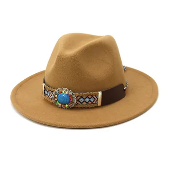 Moda Albastru Regal Pălărie de Fetru Femei Bărbați Margine Largă Lână Jazz Pălării Fedora Panama Trilby Capac Tendință Jucător Turcoaz Pălărie HF186