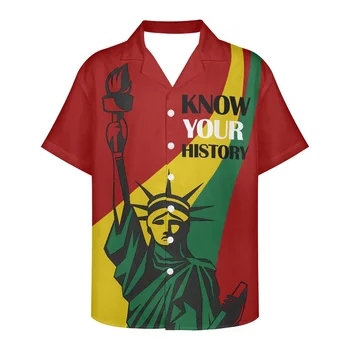 Vara 2022 Camasi Barbati American Statuia Libertății de Imprimare Plus Dimensiunea Îmbrăcăminte pentru Bărbați Noul Design cu Mâneci Scurte V Gât Camasi barbatesti