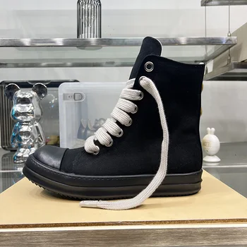 Mare Sus Pantofi pentru Bărbați Panza Negru Jumbo Șireturile Tălpi Groase Mare Creștere de Moda pentru Femei Dantelă-Up Zip Adidasi Casual de Dimensiuni Mari