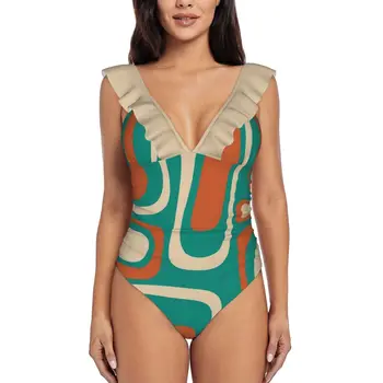 Palm Springs Retro Mijlocul Secolului Modern Model Abstract La Femei Zburli-O Singură Bucată De Costume De Baie Sexy, Body, Costume De Baie Monokini