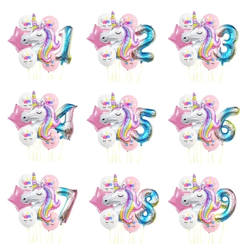 7pcs Curcubeu Unicorn Baloane Numărul Balon de Folie Unicorn Petrecere Tematica Globos 1 2 3 4 5 Ani la Petrecerea de Ziua de Decorare pentru Copii