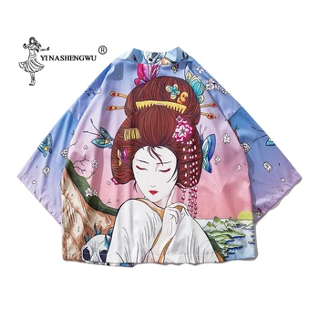 Yukata Femei, Kimono Japonez Tradițional Cardigan Japonia Asia Femme Bluze De Bumbac Kimono-Halat Harakuju Vintage Tricou De Imprimare Topuri