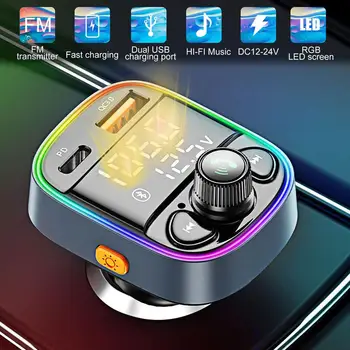 Bluetooth-compatibil 5.0 Mașină fără Fir Transmițător Fm Adaptor Mp3 Hands-free Dual Display Digital Încărcător Rapid Pd20w
