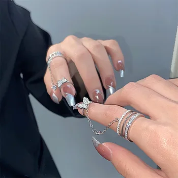 Aprilwell 2022 Design Nou Degetul Link-ul Lanț de Inele de Fluture pentru Femei de Culoare de Argint Zircon Estetice INS coreea Moda Bijuterii