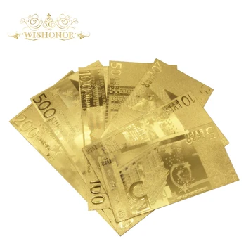 7pcs/Lot Frumos Europeană Aur a Bancnotelor 5 10 20 50 100 200 500 Bancnote Euro în Placat cu Aur de Fals Bani de Hârtie Pentru Colectarea