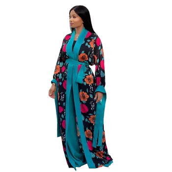 2 Bucata Robe Set Haine Africane Femei Rochie Costum Set De Moda De Imprimare Florale Tradiționale Bazin Riche Africane Kanga Îmbrăcăminte