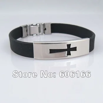 36buc/lot Cruce Bratari Silicon Negru ID Bratari Brățară din Oțel Inoxidabil Moda Religioase Bijuterii