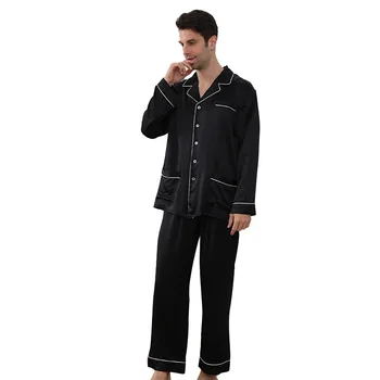 100 de Mătase Set de Pijama Pentru Barbati 19 Momme Dud Mătase de Lux Mâneci Lungi Guler Crestate de Îmbrăcăminte pentru Bărbați Transport Gratuit