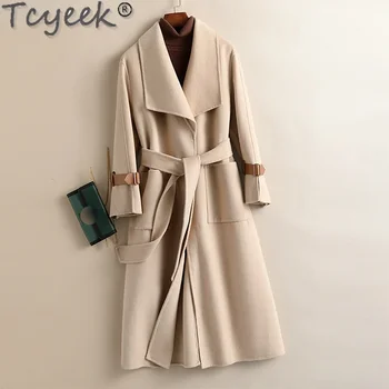 Tcyeek 2021 Casual Haină de Lână Femei Toamna Iarna Lungă față-verso Haină de Lână Femei Stil coreean Uza Manteau Femme Gxy782