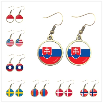 Malaezia, Laos, Danemarca, Norvegia, Suedia, Slovacia Drapelul Național Cabochon Sticla Picătură Cercei Bijuterii pentru Femei, Fete Cadou