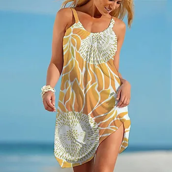 Vară Rochie de Femei de Moda Sexy rochie fără Mâneci Acoperi Folie de Prosop de Floarea-soarelui Imprimare Tiv Vrac Rochie de Plaja Sling Maxi Rochii Femei