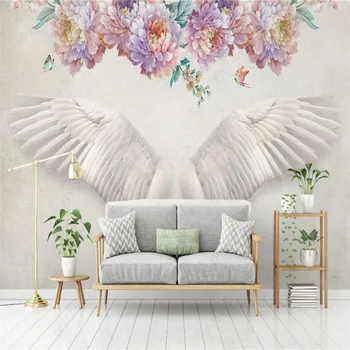Personalizat Murală Nordic Minimalist Aripi de Înger Flori Decor Floral 3D Foto Hârtie de Perete Decor Dormitor Auto-adeziv Tapet