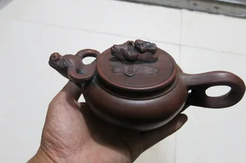 Unic Chineze Vechi de Artizanat ceramica roșie Ceainic Yixing, Marcate,Trei bovine,transport Gratuit