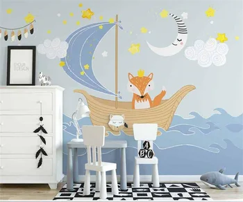 Tapet personalizat Nordic mână-pictat mici proaspete marine animale camera copiilor perete de fundal tapet 3d