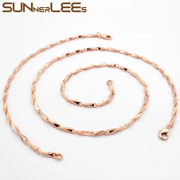SUNNERLEES Noua Moda Bijuterii Placat cu Aur Rose Colier Bratara Set Design Clasic 3mm Link-ul Lanț Barbati, Cadou Femei C52 S
