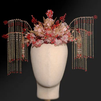 Mireasa chineză sticlă phoenix coroana atmosferice frizură mireasa tiara de nunta accesorii de par