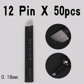 50 Buc Microblading Ace 12 pini pentru Microblading Broderie Pen Pernement Spranceana Machiaj Tatuaj Consumabile piele Negru