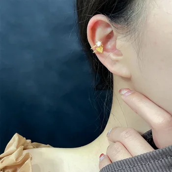 Xingyunday 1 Buc Dublu-strat Zircon Cercei Inima Pentru Femei Fata Fara Ureche Străpuns Osul Clip Twist coreea Moda Bijuterii