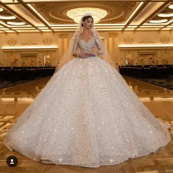 2021 Giltter Retro Rochie de Mireasa Mâneci Lungi Dantela Aplicatii de Paiete Rochii de Mireasa Arabia arabă Plus Dimensiune vestido de novia