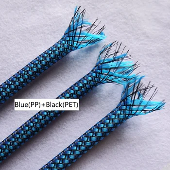 Albastru Negru 4 8 12mm PP Conton + PET Fire Amestecate Împletite Extensibil de Cablu, Izolate Maneca Proteja Capacul Wire Wrap Glandei linie dreaptă