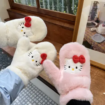 Kawaii Hello Kitty de Pluș Mănuși pentru Femei Fete Dulci Desene animate Hello Kitty Arcul de Pluș Mănuși Periferie Cosplay Accesorii de Iarna