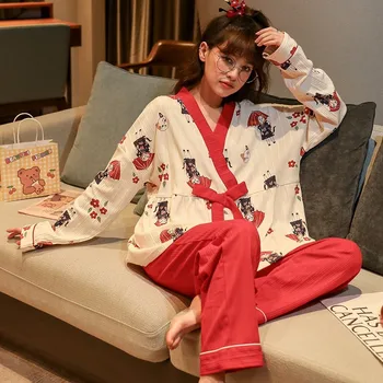 Sexy Toamna pijamale femei cu mâneci lungi de bumbac, Pijamale Rochie de Noapte Haine de Acasă Pijamale Lounge Purta în Vrac se Potrivi Serviciu Acasă