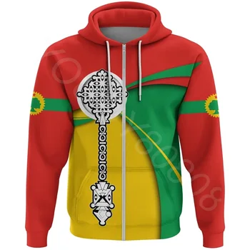 Regiunea africii de Pavilion Țară Barbati Casual Pulover Hanorac Imprimate Regiunea africii Hoodie - Oromo Cruce Rotund Zip Hoodie