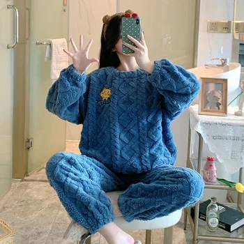 Noi Pijamale Femei Toamna și Iarna Flanel Îngroșat Dulce Minunat Coral Catifea Haine de Acasă Set Femeie Pijama Set
