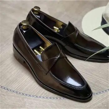 Bărbați Mocasini Din Piele De Culoare Solidă Clasic Subliniat Toe Linie Împletite Masca Petrecere De Moda Vestimentar Business Casual Pantofi