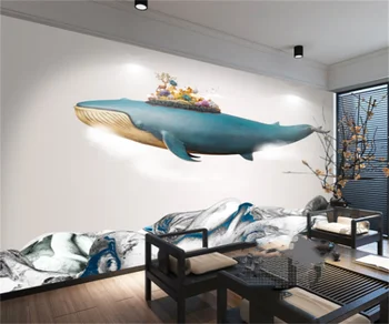 Personalizate pentru copii camera 3D stereo balena apa de munte cerb de fundal pictura pe perete camera baieti autocolante de perete paple de parede