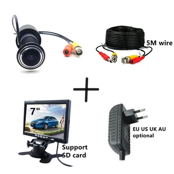 Mini Vizor 7 inch IPS Monitor DVR Fisheye CVBS AHD Ochi UȘA Gaura Kit CAMERA 1080p Card SD, Cablu de Securitate cu Fir Video Recorder