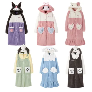 Hello Kitty Kawaii Kuromi Melody Meu Nume Comun Gros Coral Fleece Pijamale De Iarna Anime Sanrioed Fata Cu Inima De Cuplu Cămașă De Noapte