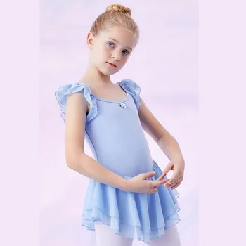 Albastru Rochie De Balet De Dans Fete Costume De Balet Body Copii Copii Tutu Balerina Gimnastica Tricou Pentru Fata Fusta Șifon