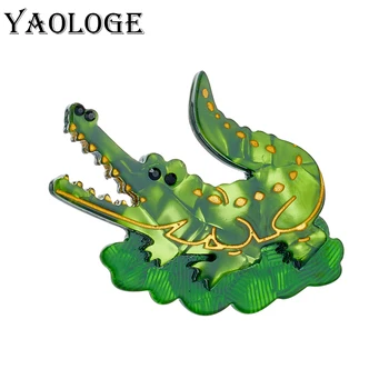 YAOLOGE Acrilice Desene animate Crocodil Verde Broșe Pentru Unisex Copii Pini Insigne Accesorii Cool Punk Cadouri de Craciun Bijuterii Брошь