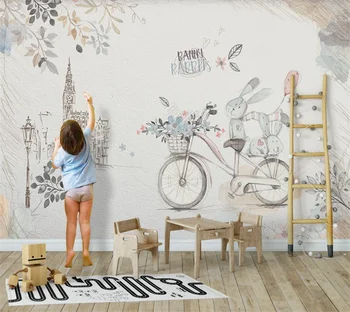 Tapet personalizat 3D/8D murală Nordic simplu iepure camera copiilor decor dormitor peretele din fundal