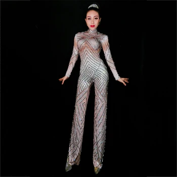 Sclipitoare Picioare Mari, Salopete cu Strasuri Sexy Body Performanță Etapă Show Imbracaminte Femei Tricou Jazz Costume de Dans DT531