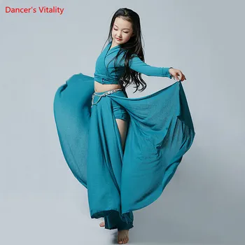 Belly Dance Set V-Neck Top Cu Maneci Lungi Split Leagăn Mare Fusta Practică Hainele Copilului Oriental, Dans De Performanță De Îmbrăcăminte Costum