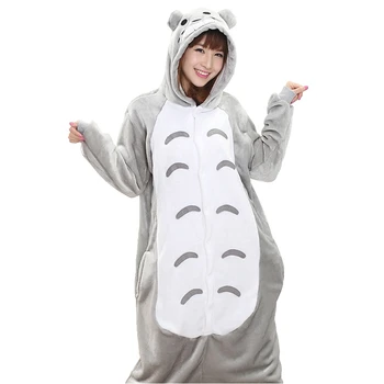 Gri Totoro Set Pijama Femei Barbati Unisex Animal Adult Pijama De Flanel Scutec Cosplay Sleepwear Hanorac Halloween Costume De Vacanță