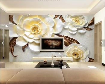 Personalizat papel de parede 3d, relief camellia floare pictura murala pentru camera de zi, dormitor, sala de mese TV decor decor de perete tapet