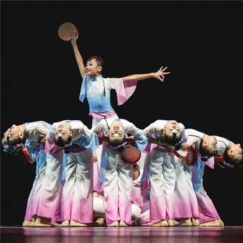 Populară Chineză Dans Tinuta De-A Opta Lotus Stil De Dans Clasic, Costume De Fan Umbrela Dans Purta Yangko Costum De Scenă