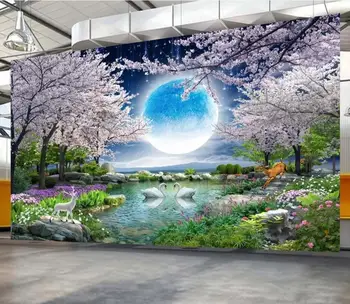 Vedere frumoasă a lunii lună plină ciresi peisajul TV de fundal de decor de perete tapet, picturi murale