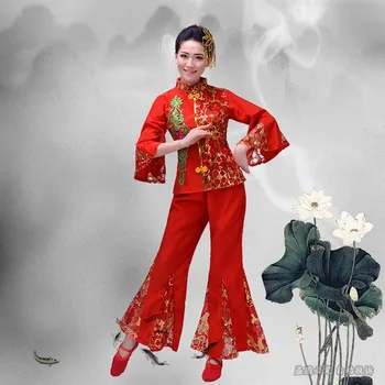 Noua toamna roșu fan vechi dans populară Chineză dans yangko dans îmbrăcăminte de sex feminin costume clasice de dans tradițional