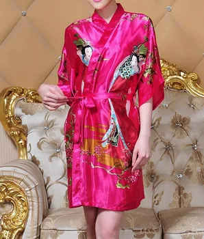 Fierbinte De Vânzare De Moda Roz Doamnelor Mătase Raionul Halat Kimono De Baie Rochie Cămașă De Noapte O Dimensiune Floare Transport Gratuit