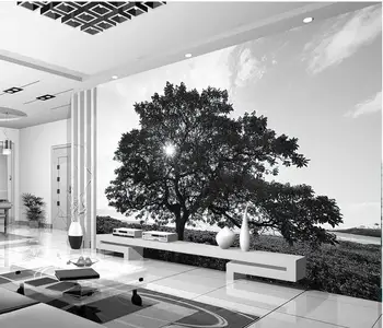 imagini de fundal pentru camera de zi Negru și alb, copaci, peisaj 3d personalizat fotografie tapet Decor Acasă