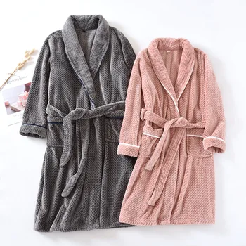 Flanel Mult Homewear cald Iarna Halat de Bumbac Rochie Kimono Cuplu Moale Pijamale Pijamale Îngroșa Halat de baie cămașă de noapte