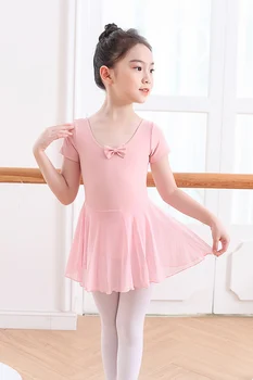 Balet-Dans Tricou Fete Maneci Scurte Practică Balet Dans Purta Copii Grațios Pink Swan Dans Fusta Gimnastica Tricou